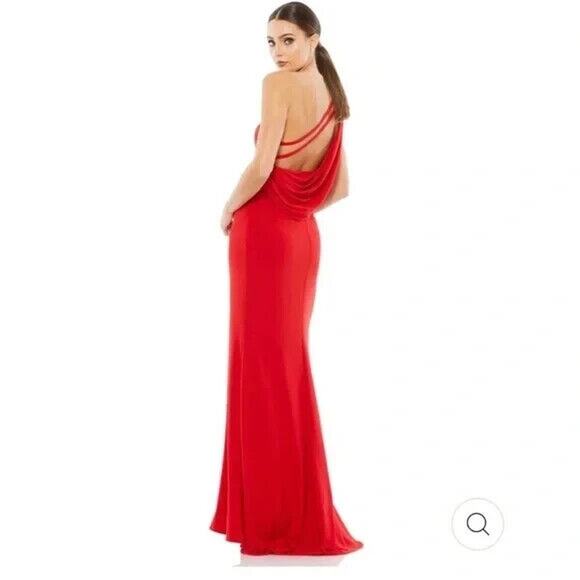 Mac Duggal One Shoulder Draped Back Jersey Gown Red SZ 2 26512 - Picture 3 of 7
